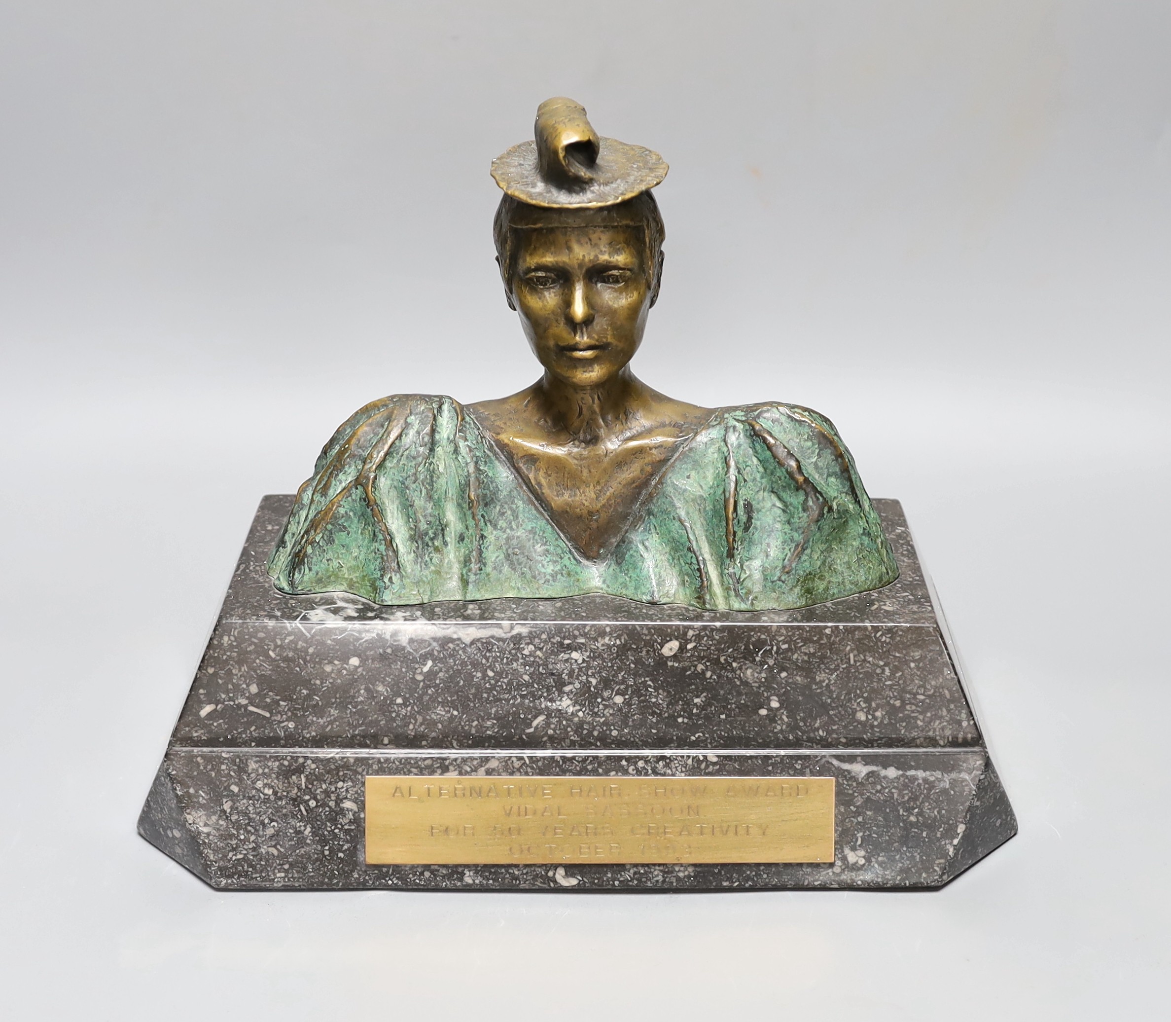 C Matta bronze bust, marble base, 31 cms wide.